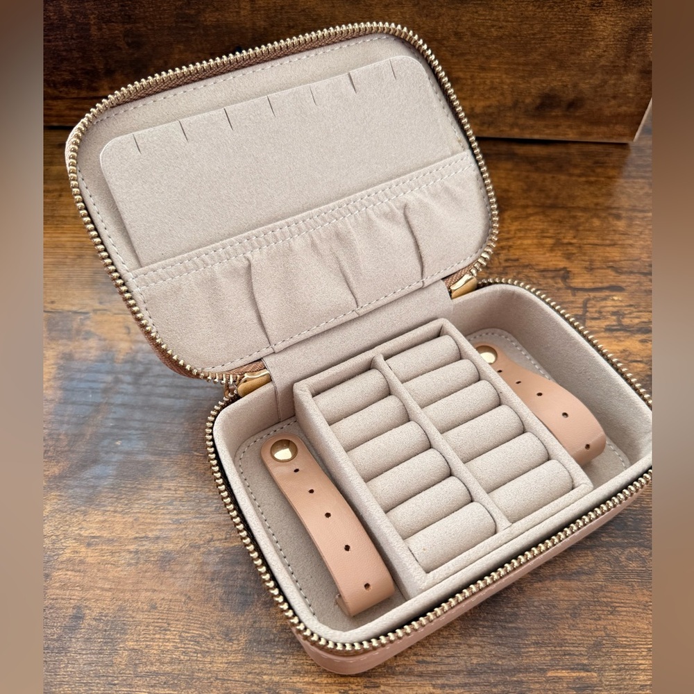 Travel Jewelry Case in Blush Pink with Gold Zip